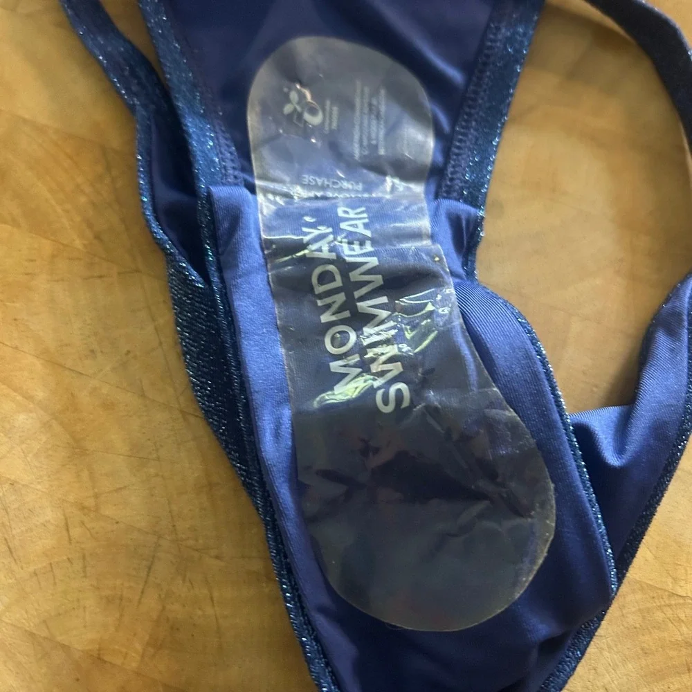 Monday Swimwear Portofino Top Kauai Bottom Navy Shimmer Bikini Set NWT Size S